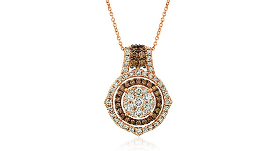 a mixed metal diamond pendant with chocolate diamonds by Le Vian