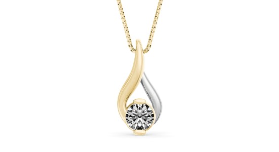 A mixed metal pendant necklace from Sirena featuring a round cut diamond at its center, available at Morgan Jewelers.