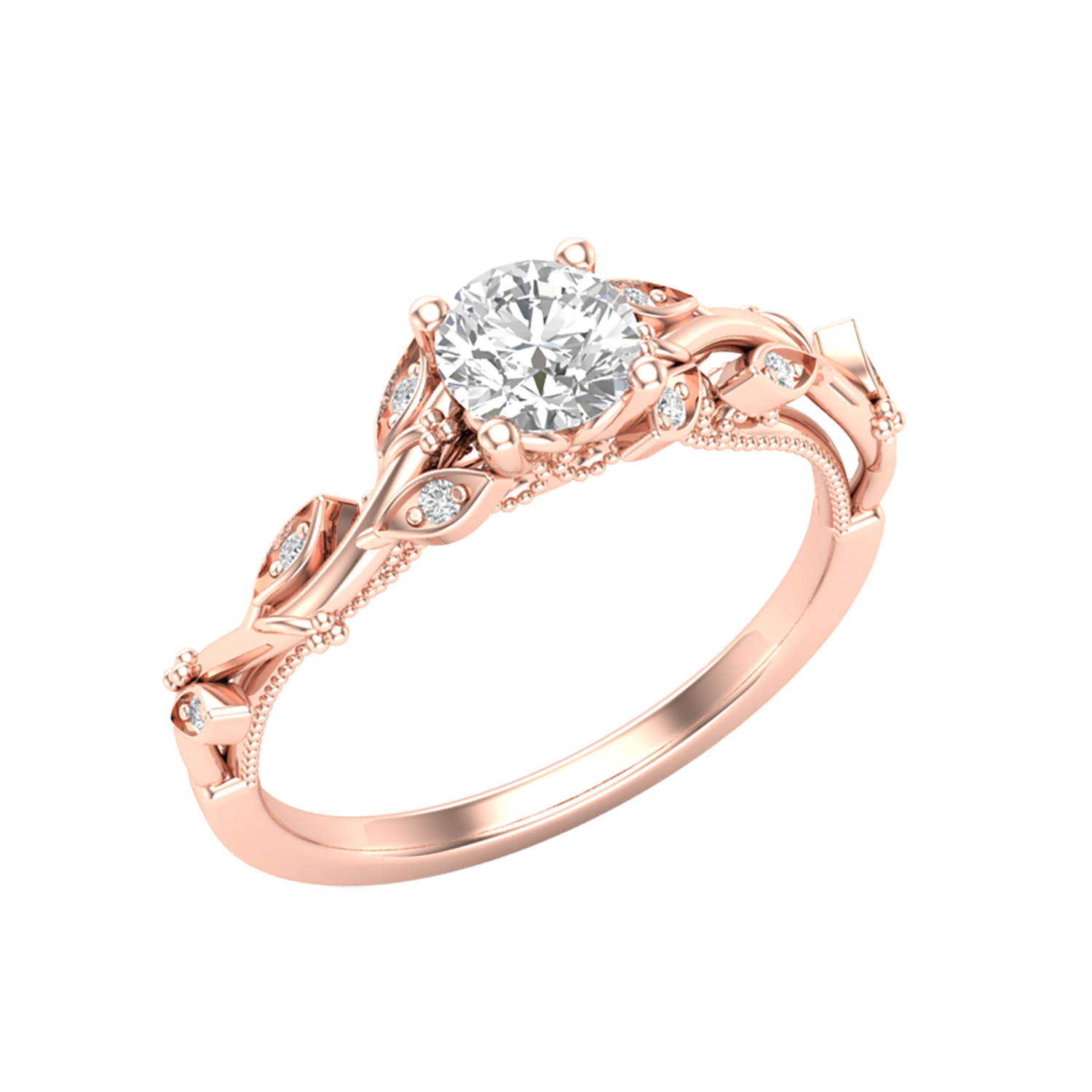 A rose gold floral diamond engagement ring.
