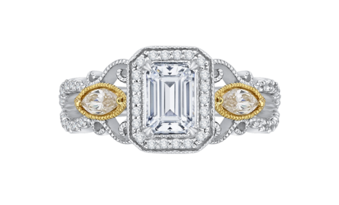 An opulent three stone engagement ring from Shah Luxury, available at Morgan Jewelers.