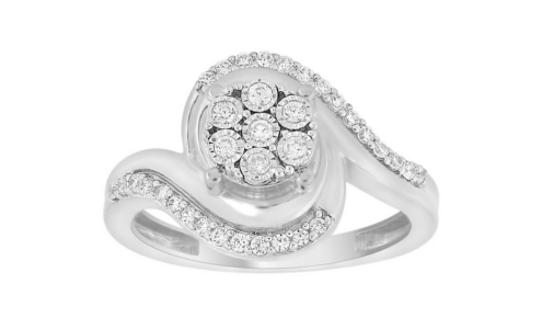 A unique cluster engagement ring with a split shank band from Morgan’s Collection.