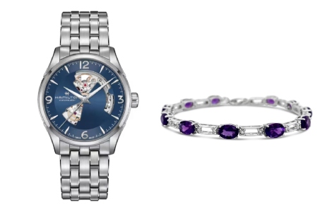 Hamilton Men’s Jazzmaster 42 MM Watch & a Morgan’s Collection Women's Amethyst Bracelet Oval 1/10 CTW in Sterling Silver
