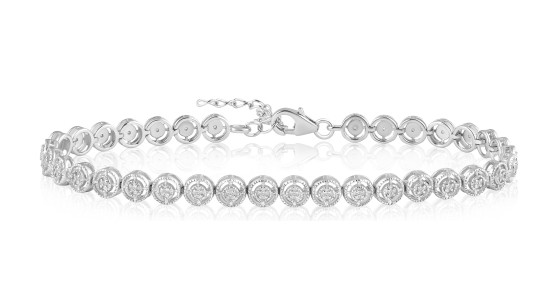 A white gold diamond tennis bracelet, available at Morgan Jewelers.