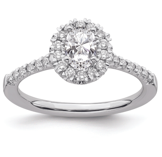 A white gold sidestone engagement ring