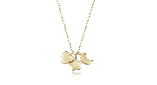 A yellow gold charm necklace by Morgan’s Collection, available at Morgan Jewelers.