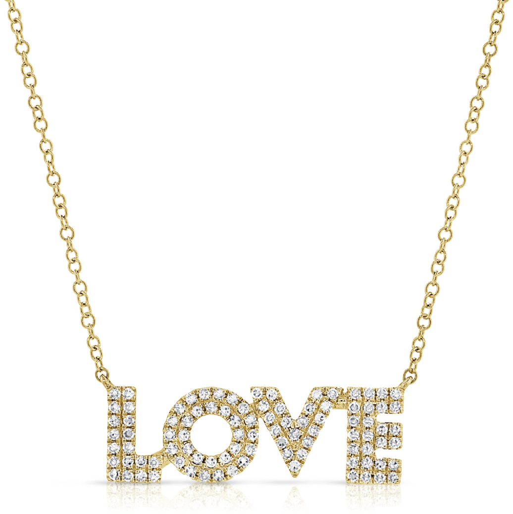A yellow gold diamond LOVE necklaces