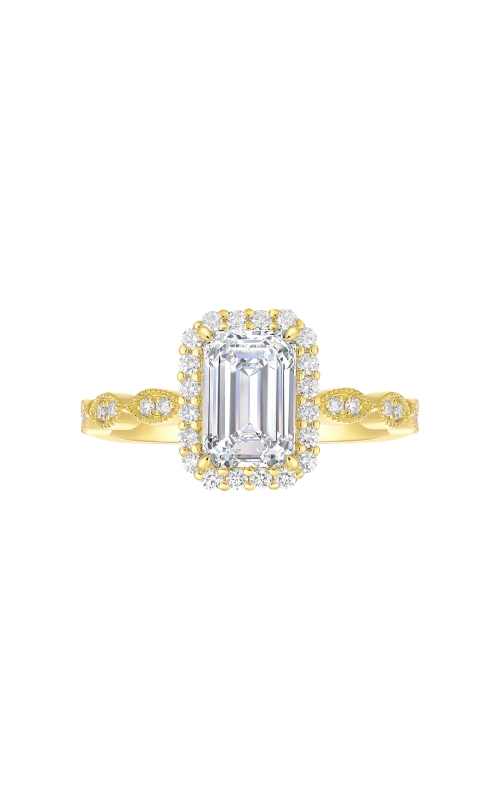 Flashpoint Created Diamond Women's Engagement Ring 2 ct. Emerald Center 2 1/3 CTW Halo in 14K Yellow Gold