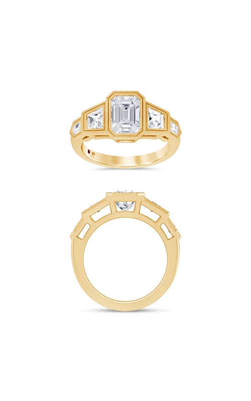 Women's Flashpoint Created Diamond Engagement Ring Emerald And Trapezoid In 14K Yellow Gold
