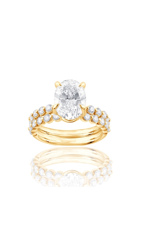 Flashpoint Created Diamond Oval Sidestone Wedding Set in 14K Yellow Gold