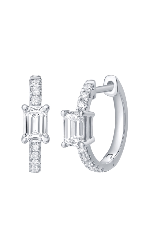 Flashpoint Created Diamond Emerald Huggie Hoop Earrings 3/4 CTW in 14K White Gold