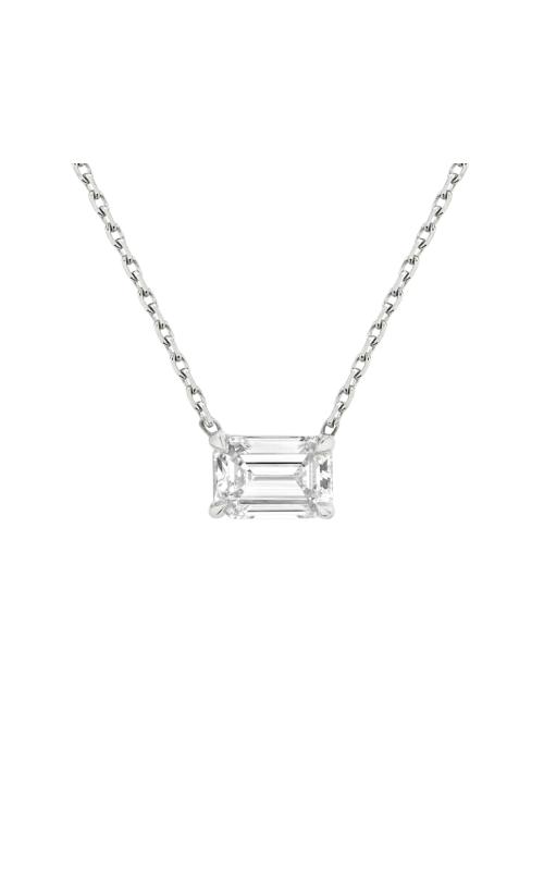 Flashpoint Created Diamond Women's Emerald Solitaire Pendant Necklace In 10K White Gold 1CTW