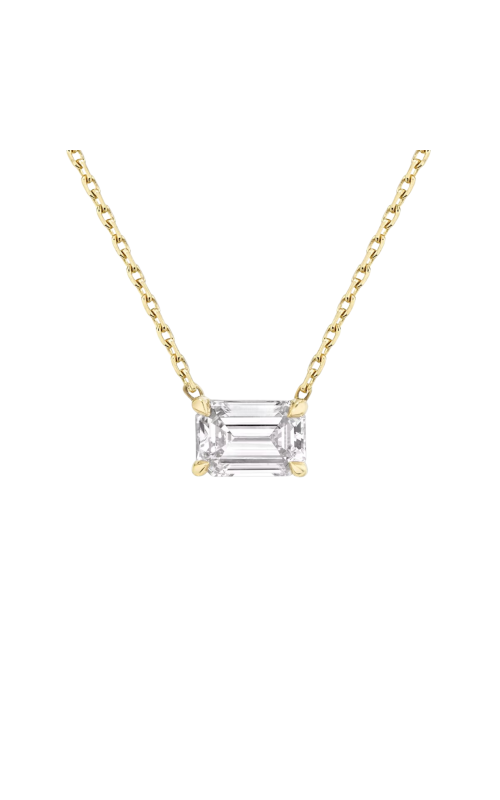 Flashpoint Created Women's Diamond Emerald Solitaire Pendant Necklace In 10K Yellow Gold 1CTW
