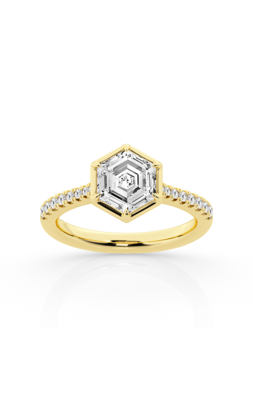 Flashpoint Created Diamond Hexagon Sidestone Engagement Ring 2 1/10 in 14K Yellow Gold