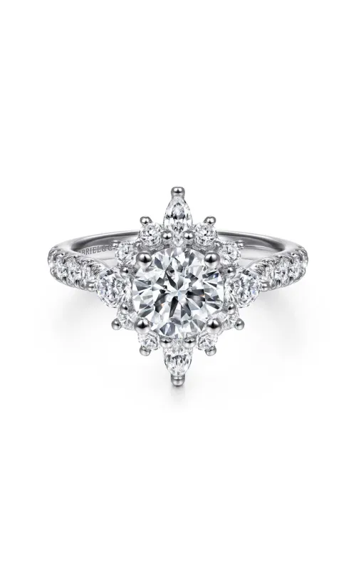 Gabriel & Co. Women's Round Sunburst Halo Engagement Ring In 14K White Gold