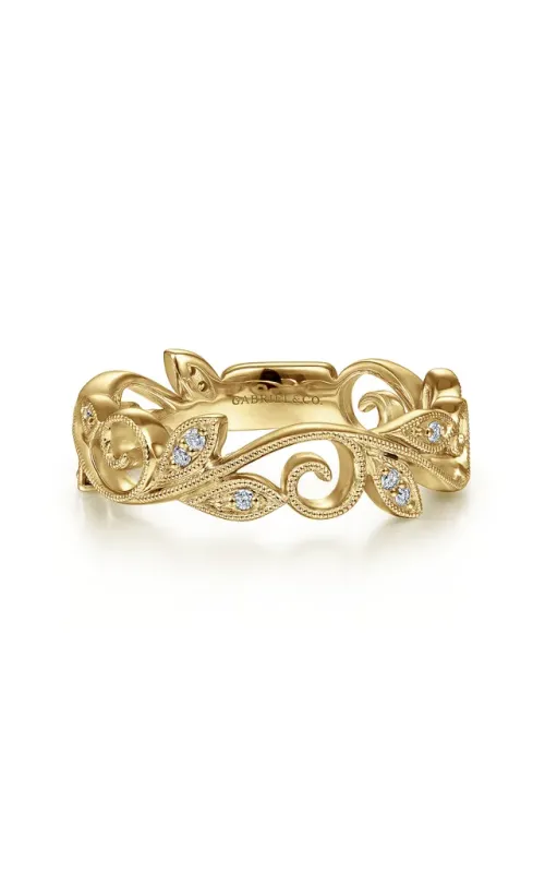 Gabriel & Co. Women's Floral Wedding Band In 14K Yellow Gold 1/10CTW