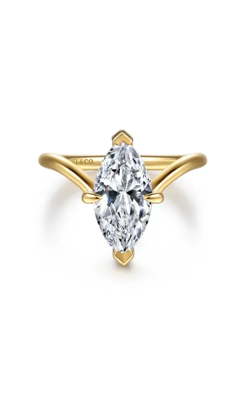 Gabriel & Co. Marquise Chevron Hidden Halo Engagement Ring In 14K Yellow Gold 1/10CTW