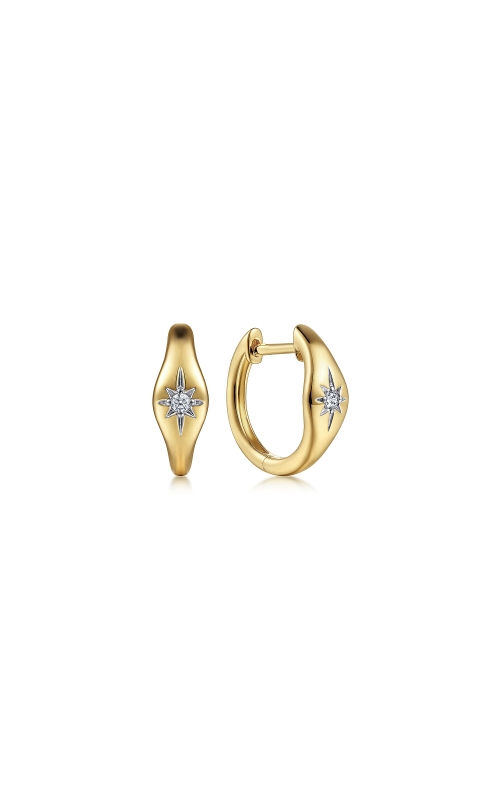 Gabriel & Co. Women's Star Signet Hoop Earrings In 14K Yellow Gold .03CTW