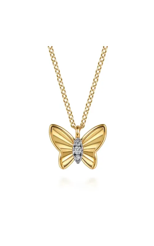 Gabriel & Co. Women's Diamond Butterfly Pendant Necklace In 14K Yellow Gold .03CTW