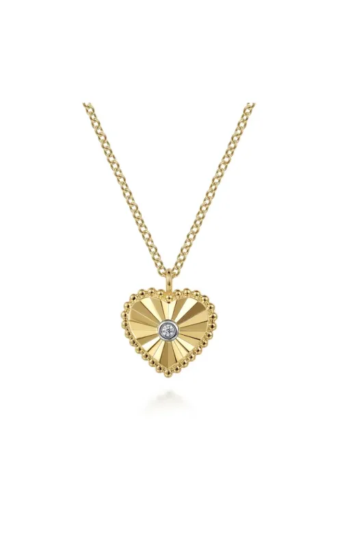 Gabriel & Co. Women's Diamond Cut Heart Pendant Necklace In 14K Yellow Gold .01CTW