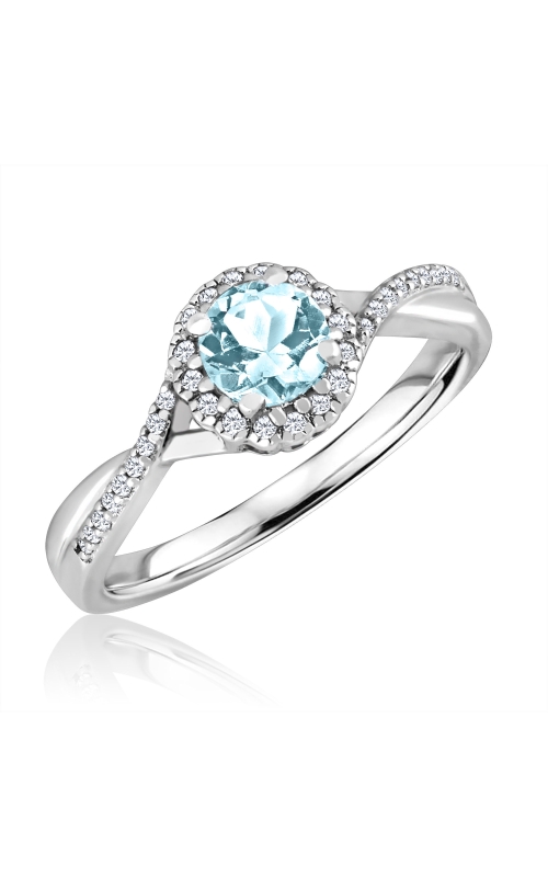 Women's Diamond Round Aquamarine Ring 1/10 CTW in Sterling Silver