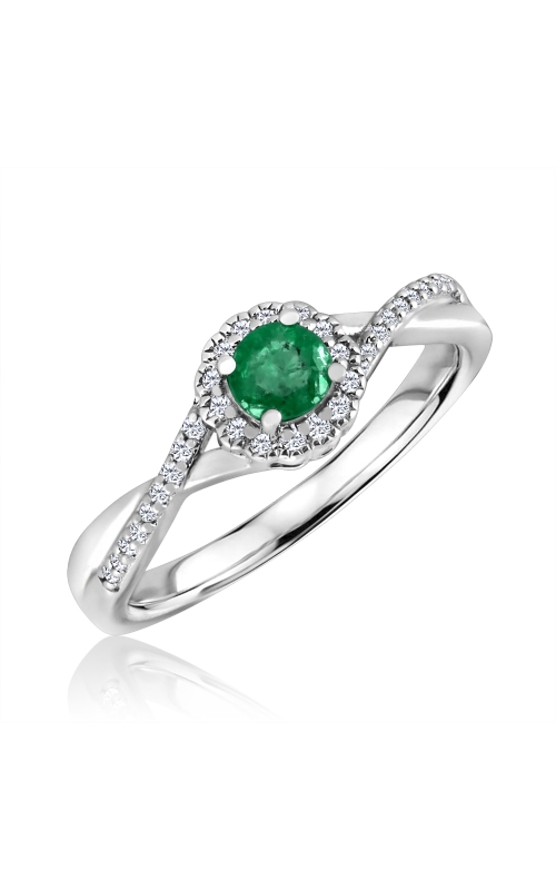 Created Emerald & Diamond Ring in Sterling Silver, 1/10ctw