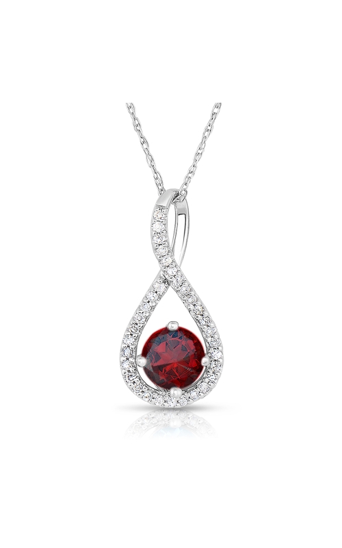 Women's Round Garnet And Diamond Twist Pendant In Sterling Silver 1/10CTW