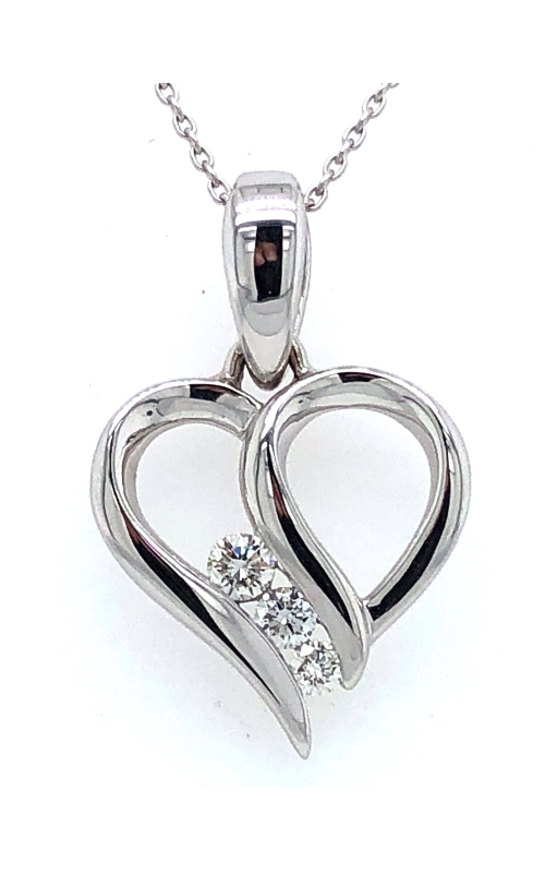 Women's 3 Stone Diamond Heart Pendant Necklace In 10K White Gold 1/10CTW