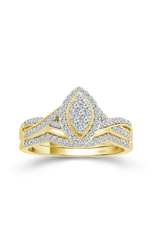 Women's Diamond Marquise Cluster Engagement Ring Set In 10K Yellow Gold