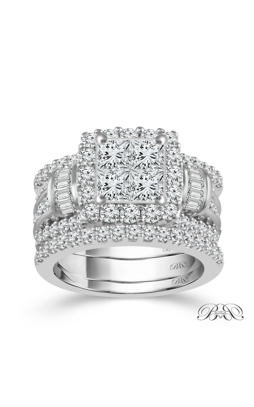 Beautiful Bride Quad Princess-Cut Halo Diamond Bridal Set in 14K White Gold, 3ctw