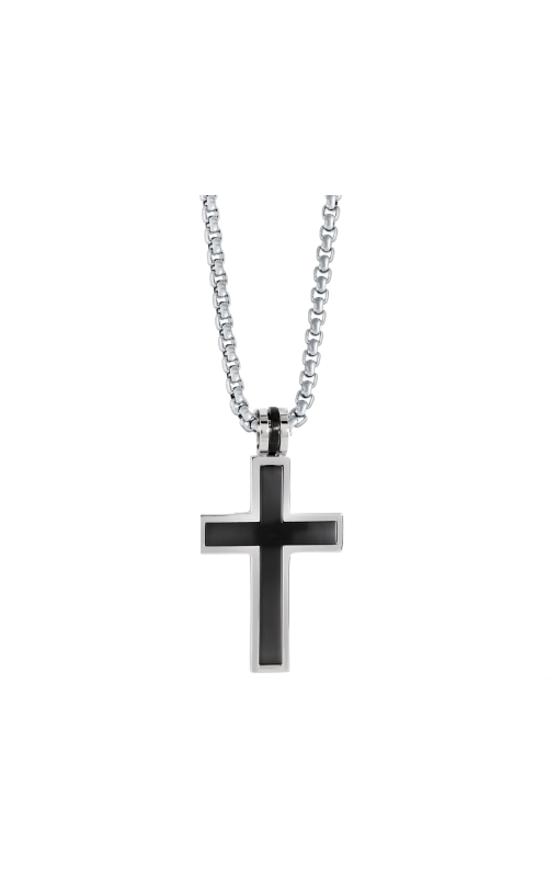 Italgem Cross Brushed Necklace in Black Ion Plated Stainless Steel 22