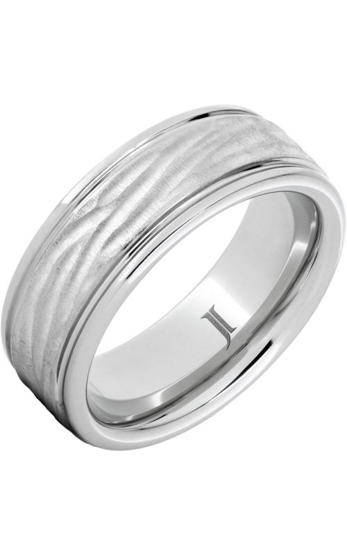 Men's Tree Bark Grooved Edge 8MM Wedding Band In Serinium