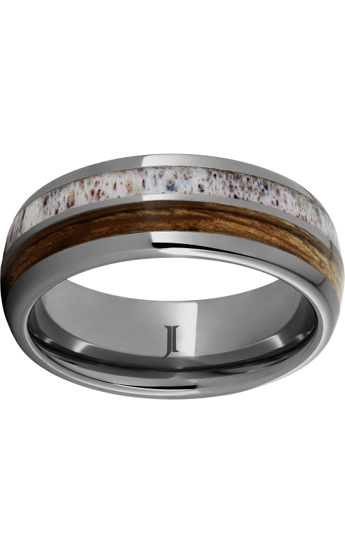 Men's Aged Bourbon Wood and Antler Inlay in 8MM Tungsten Wedding Band