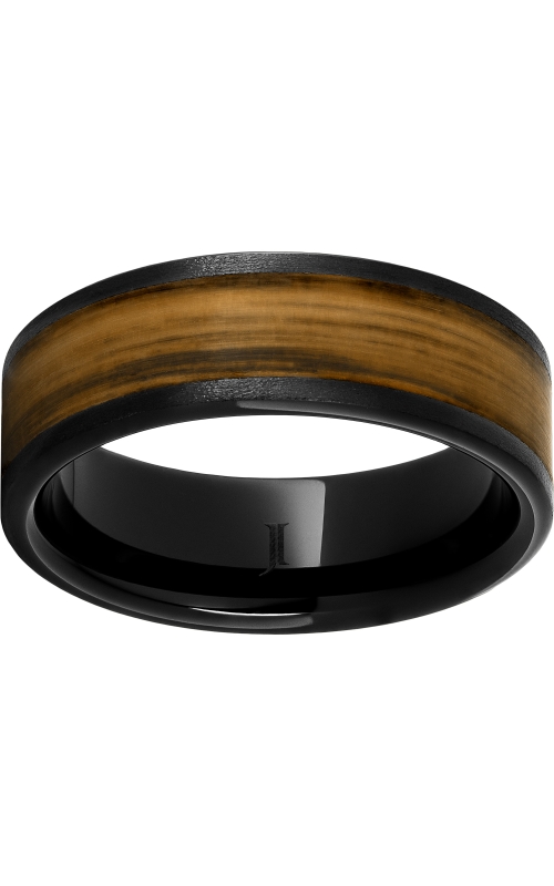 Men's Rye Whiskey Barrel Wood Inlay 8MM Wedding Band in Black Ceramic