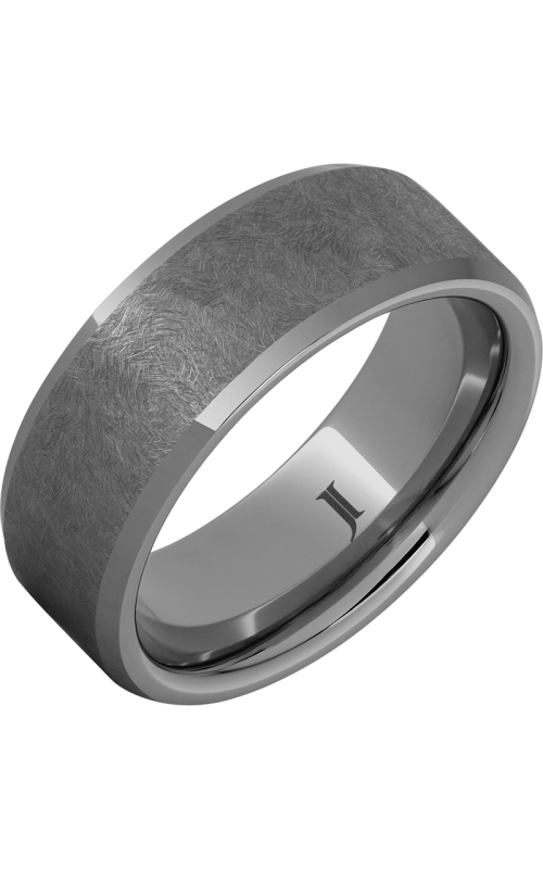 Men's Hand Turned Finish Polished Beveled Edges Wedding Band in 8MM Tungsten
