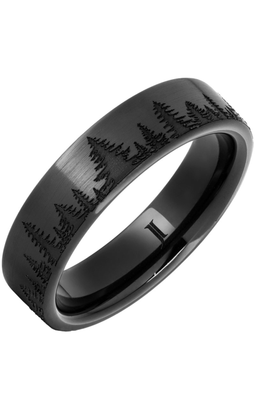 Men's Forest Scene Engraved 6MM Wedding Band in Black Ceramic