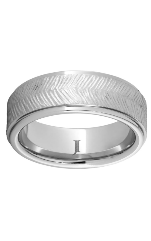 Men's Chevron Engraved Grooved Edge 8MM Wedding Band in Serinium