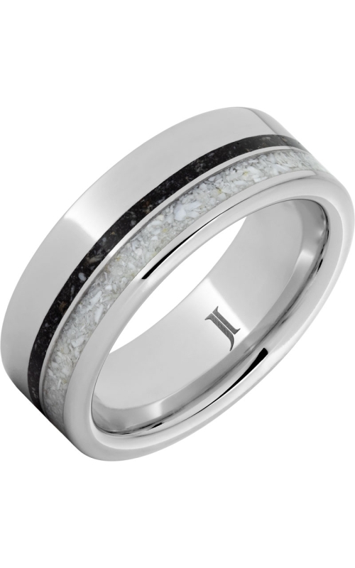 Men's Crushed Shark Tooth Inlay 8MM Wedding Band in Serinium