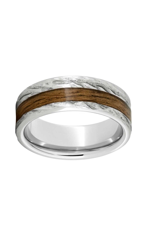 Men's Barrel Aged Bourbon Inlay Wood Wedding Band 8MM in Serinium Metal