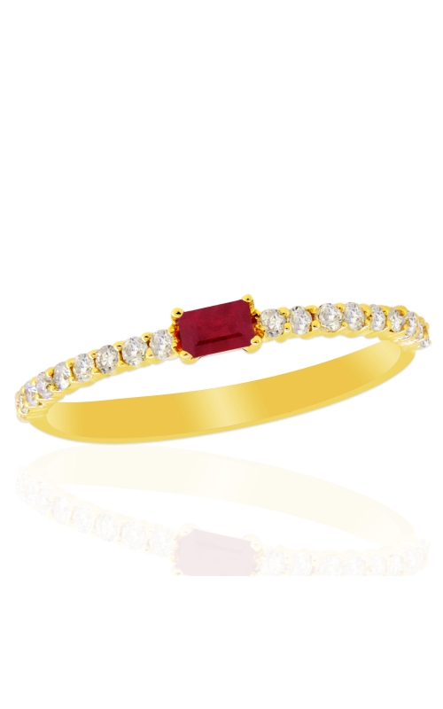 Ruby Baguette 3x2MM And Diamond Ring In 14K Yellow Gold 1/5CTW