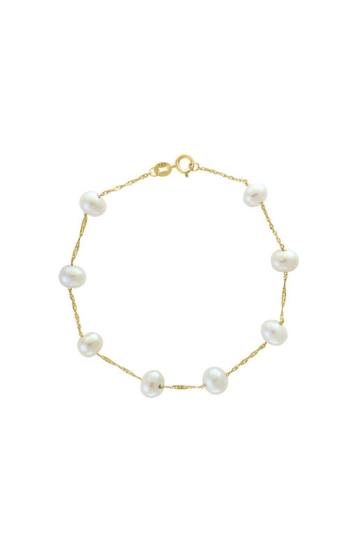 Women's 7.5 Freshwater White Pearl Bracelet In 14K Yellow Gold