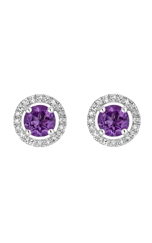 Women's Round Amethyst 4mm And Diamond Halo Stud Earrings In 14K White Gold 1/10CTW