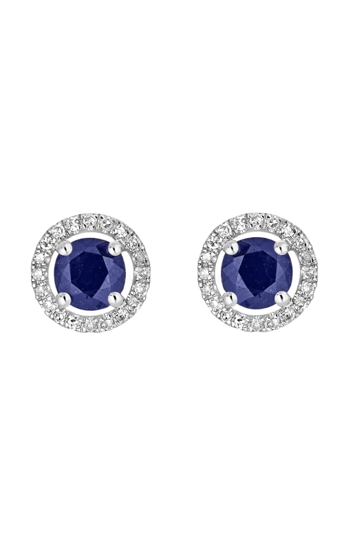 Women's Round Sapphire 4mm And Diamond Halo Stud Earrings In 14K White Gold 1/10CTW