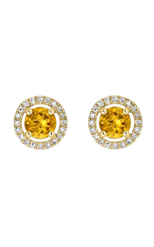 Women's Round Citrine 4mm And Diamond Halo Earrings In 14K Yellow Gold 1/10CTW