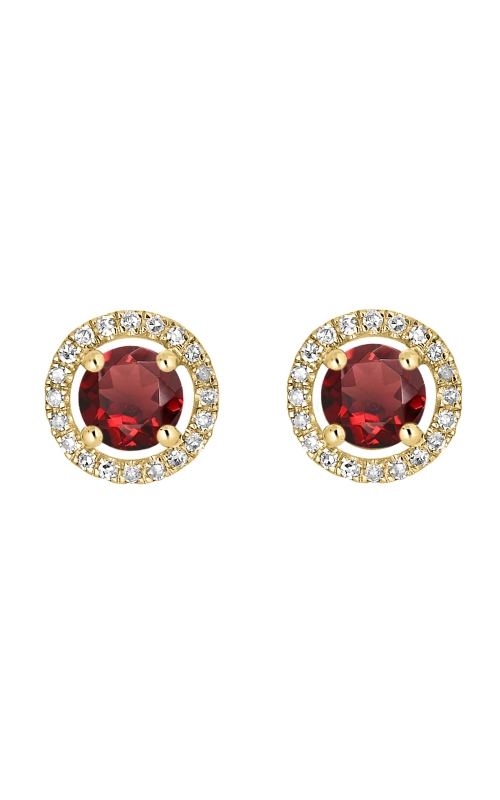 Women's Round Garnet 4mm And Diamond Halo Stud Earrings In 14K Yellow Gold 1/10CTW