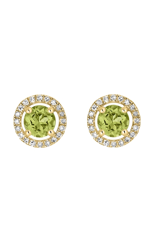 Women's Round Peridot 4mm And Diamond Halo Earring Studs In 14K Yellow Gold 1/10CTW