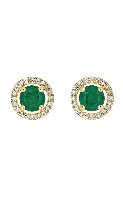 Women's Round Emerald 4mm And Diamond Halo Stud Earrings In 14K Yellow Gold 1/10CTW