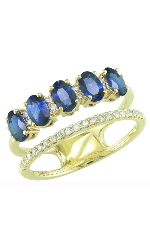 Women's Diamond Blue Sapphire 5 Oval Ring In 14K Yellow Gold