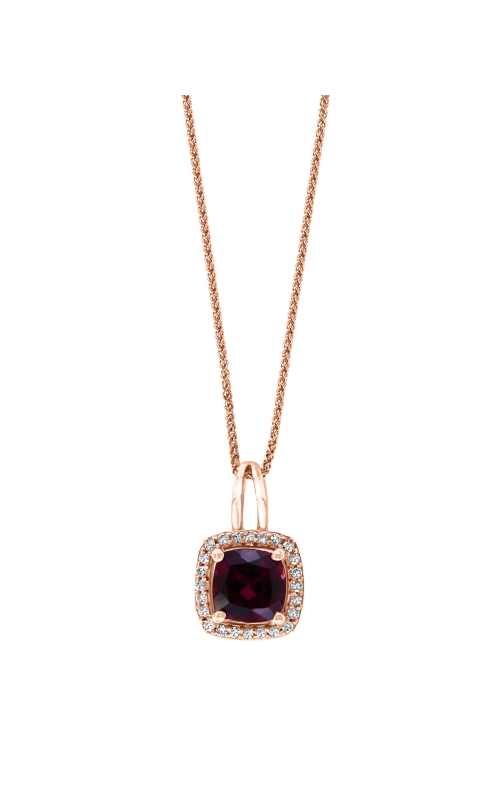Women's Cushion Rhodolite Garnet 6mm And Diamond Halo Pendant Necklace In 14K Rose Gold 1/10CTW