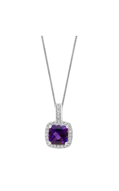 Women's Cushion Amethyst 6mm And Diamond Halo Pendant Necklace In 14K White Gold 1/10CTW