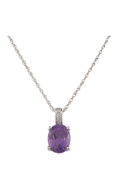 Women's Oval Amethyst 8x6mm And Diamond Pendant Necklace In 14K White Gold